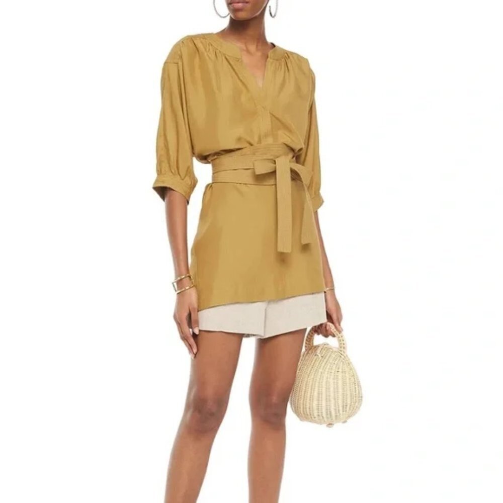 Zimmermann Oversized Espionage Silk Tunic Belted Top Mustard Yellow Size 0 NWT